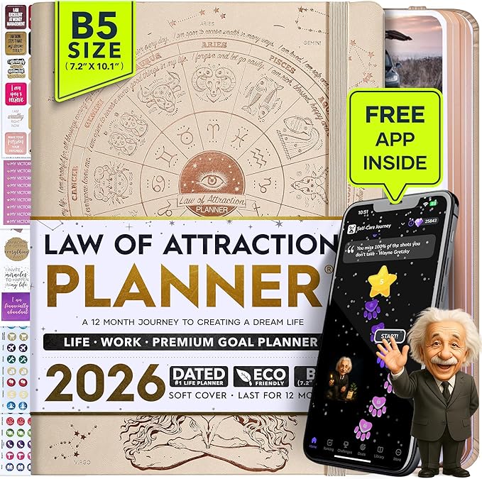 2026 Planner Weekly and Monthly | Law of Attraction Planner with Panduo App | A 12 Month Journey for Productivity, Gratitude & Goal Setting | Includes Foldable Vision Board, Gift Box & Stickers