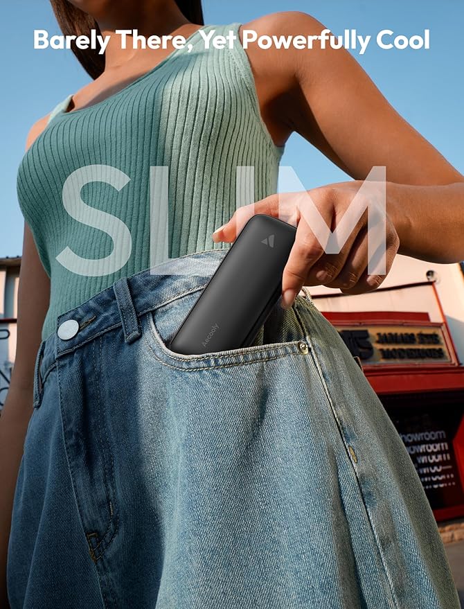 Aecooly Slim Portable Fan 2 Pack, Thin Handheld Fan, USB Rechargeable Mini Personal [24H Max Cooling Time], Battery Powered Small Foldable Pocket for Travel, Summer, Gifts for Women -Black