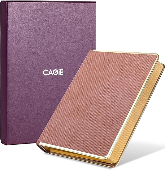 CAGIE Elegant Gold-Edged Journal for Women – Aesthetic Vegan Leather A5 Notebook, 256 Pages 100GSM Thick Paper Hardcover Diary, Gift Journals for Writing