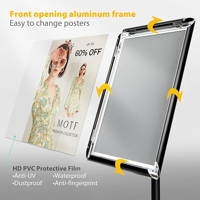 3 Packs Heavy Duty Pedestal Poster Sign Stand, 11"x17" Adjustable Floor Standing Sign Holder with 6.6Lbs Solid Steel Base for Vertical and Horizontal View Sign Displayed Stands, Black