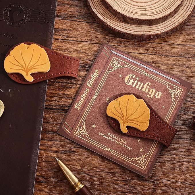 2PCS Vintage Magnetic Leather Bookmark, Leather Magnetic Bookmarks for Women, Magnetic PU Bookmarks Clip Book Accessories, Ginkgo & Maple Leaf