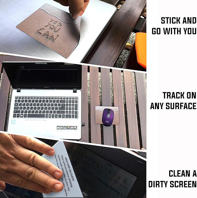 Mouse Pad Adhesive Bottom - Sticks to Any Surface - Portable - Webcam Covers and Screen Cleaner Included (YES You CAN)