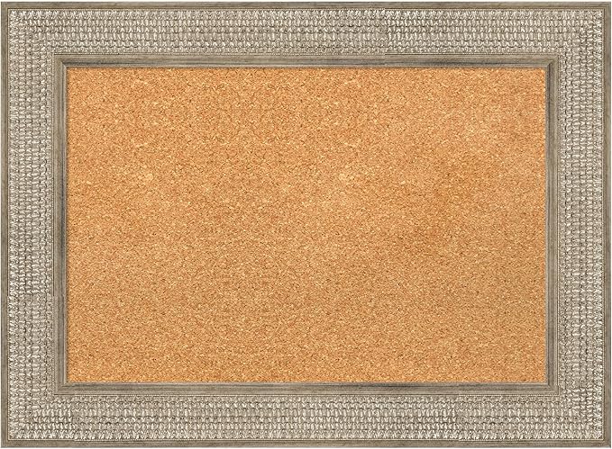 Amanti Art Natural Cork Board for Wall, 22x30 Vision Board with Silver Wood Frame, Medium Corkboard Office Decor for Home Organization, Traditional Corkboard Pinboard to Display Items for Home