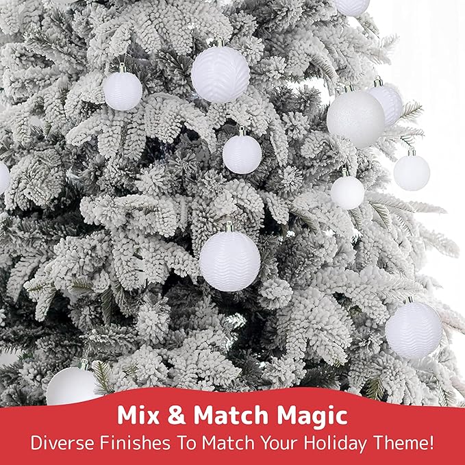 Prextex 36 Piece White Christmas Ornaments and Balls - White Ornament Set with 3 Sizes and 6 Styles - Shatterproof Christmas Ornaments for Tree, Wreath, and Holiday Decor for Indoor or Outdoor Display