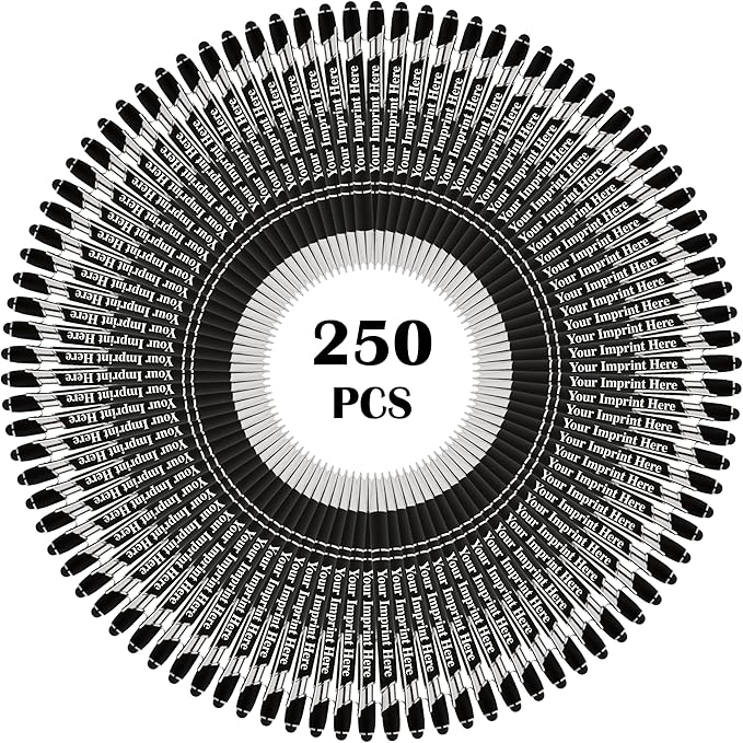 Up to 500 Pcs Custom Pens Bulk | Rainbow of Colors | Soft-Touch Metal Black Ink Personalized with Name or Message (Black, 250 pcs)