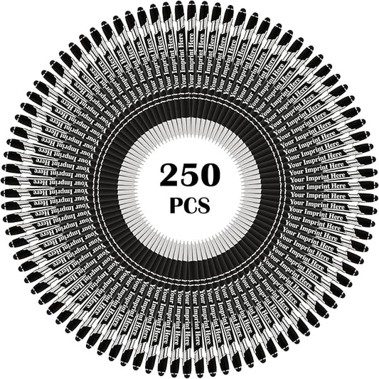 Up to 500 Pcs Custom Pens Bulk | Rainbow of Colors | Soft-Touch Metal Black Ink Personalized with Name or Message (Black, 250 pcs)