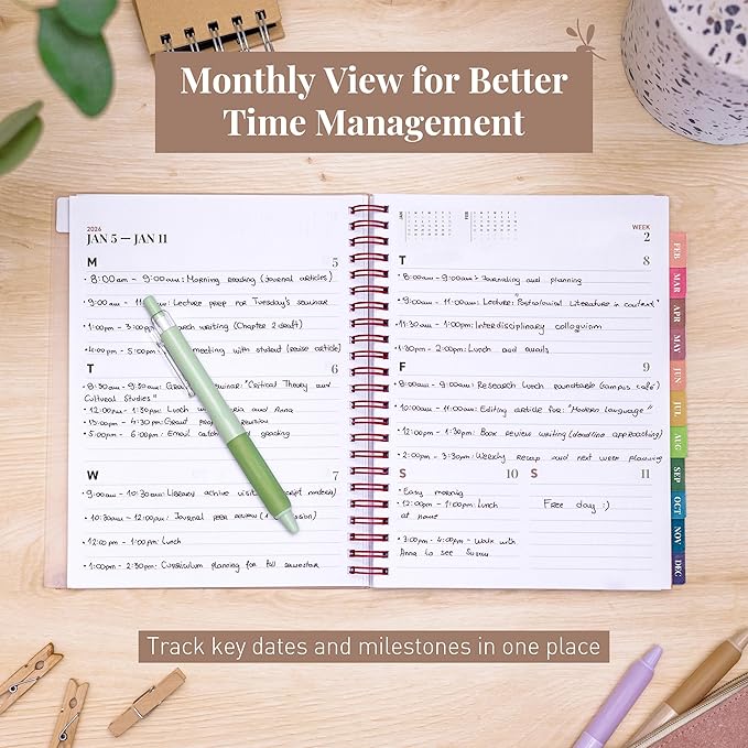 Rileys 2026 Planner, Agenda Planner With Weekly And Monthly View, Daily Agenda Book And Yearly Planners Calendar Book, Spiral Bound With Tabs, Notes, Goals And Holidays (Float, Pink, 8 x 6 in)