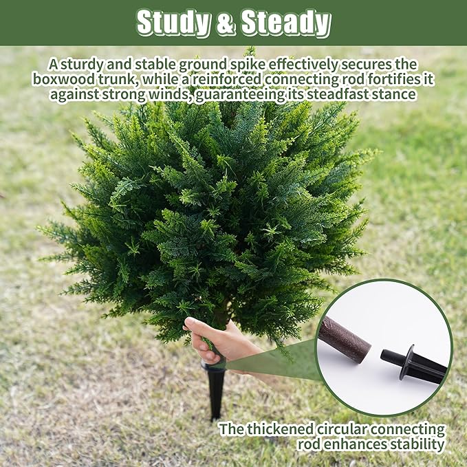 24inch Artificial Cedar Christmas Tree, Norfolk Pine Tree. 4 Sets Faux Cypress Topiary with Spikes Outdoor Christmas Tree Front Porch Decor, Fake Shrubs Planters, Christmas Pot Fillers Urn Filler