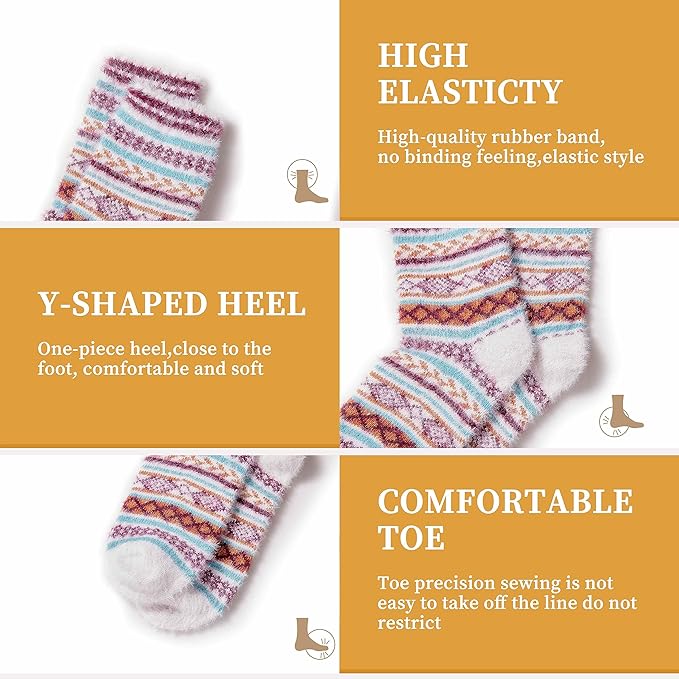 ICEIVY 5 Pair Fuzzy Cozy Socks for Women - Warm Comfy Soft Casual Home Sleep Winter Wool Socks - Gifts for Women