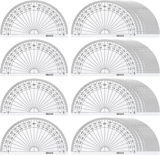 EBOOT 100 Pcs Math Protractors Plastic Protractor 180 Degrees, 4 Inches (Clear)