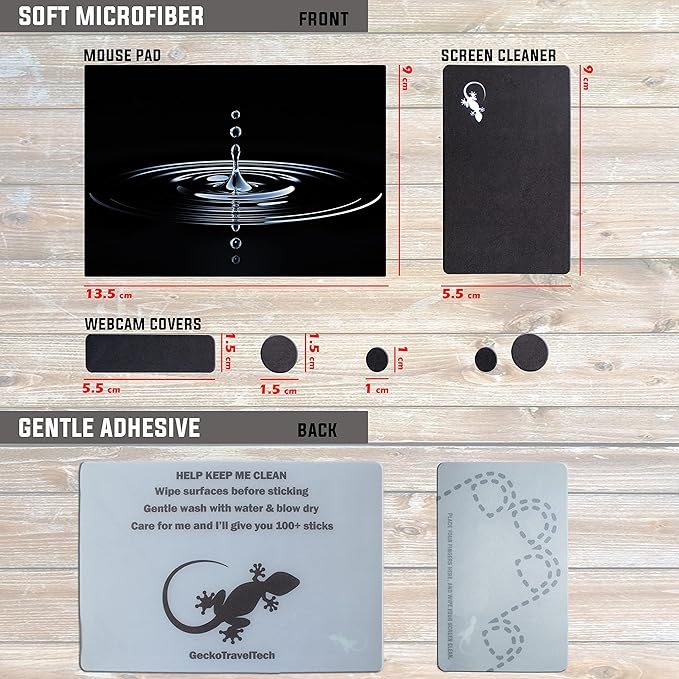 Mouse Pad Adhesive Bottom - Sticks to Any Surface - Portable - Webcam Covers and Screen Cleaner Included (Water Drop)