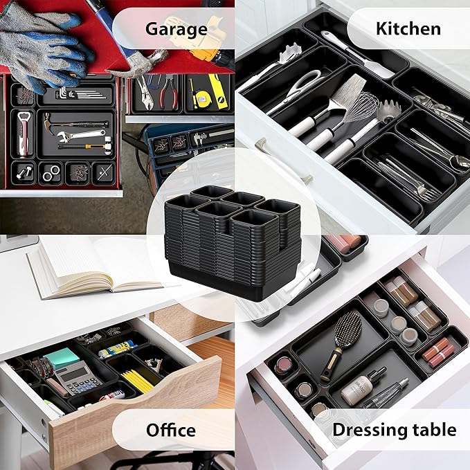Simple Houseware Interlocking Desk Drawer Bins Organizer, 42 Packs, Black