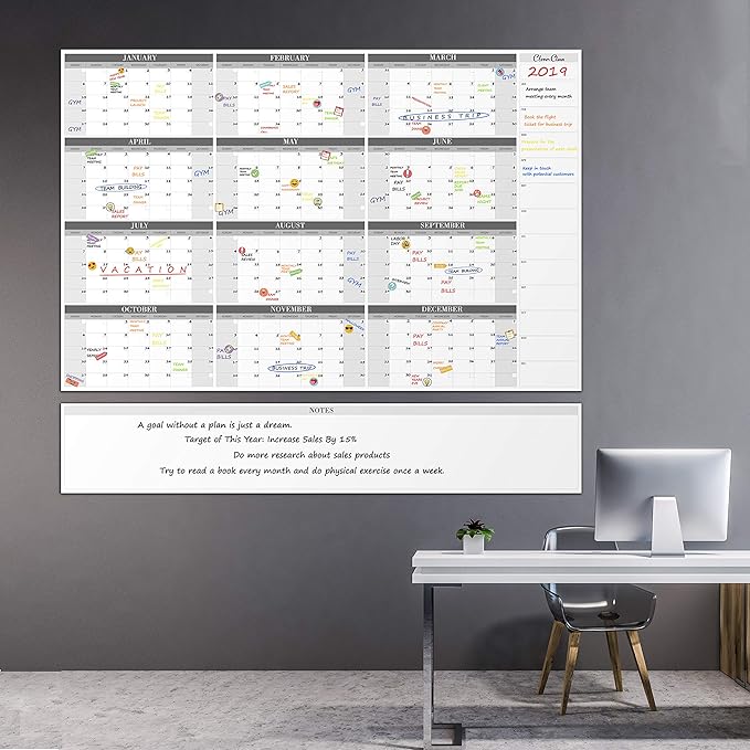 CLEVER CLEAN Large Dry Erase Wall Calendar - 48"x58" 12-month 2025 Undated Reusable Yearly Calendar for Home, Office, School Projects - Jumbo Laminated Task Organizer
