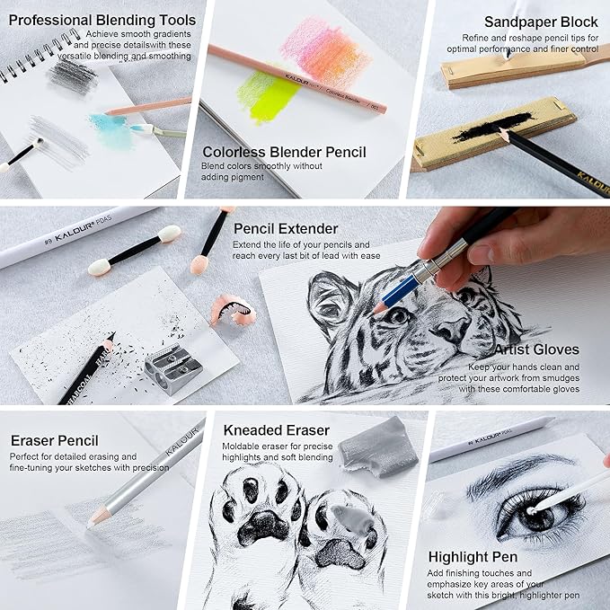 KALOUR 154PCS Artists Art Supplies - Drawing Kit with 6 Sketchbook,Tutorial,Coloring Paper - Graphite,Colored, Charcoal, Watercolor & Metallic Pencils - for Artists and Beginners