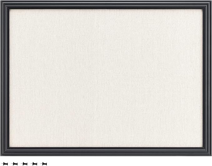 Navaris Framed Linen Bulletin Board - 17 x 23 inches Fabric Jewelry Organizer Pinboard for Wall Memory Memo Pin Board - Linen with Frame