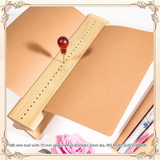Bamboo Book Binding Cradle with an Awl, Wood Bookbinding Punching Cradle with Piercing Guide, Polished Smooth Surface, Sturdy and Durable, Easy to Use Guide