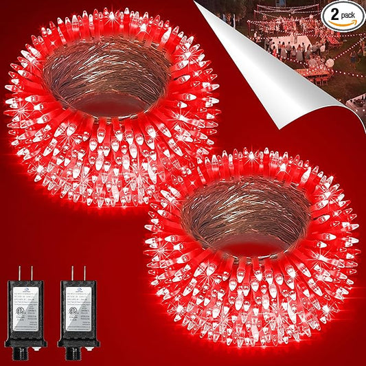 2 Pack Total 200FT 600 LED Christmas String Lights, Fairy Tree Lights Indoor Outdoor Connectable, 8 Modes & Timer LED String Lights for Bedroom, Home, Tree, Yard, Door, Wedding, Xmas Decore (Red)