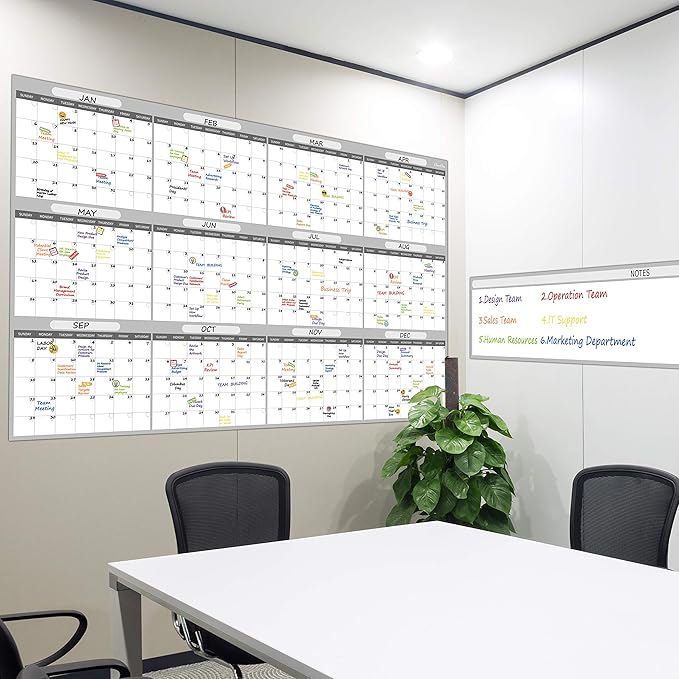 Large Dry Erase Wall Calendar - 48"x60" 2025 Undated Yearly Planner for Home, Office, School Projects - Jumbo Erasable Laminated Task Organizer