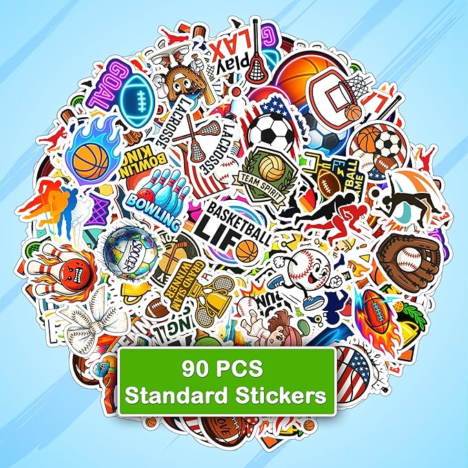 100 PCS Sports Collage Stickers Pack, Vinyl Waterproof Decals of Soccer Basketball Baseball Tennis Football Hockey Bowling, Motivational Gift for Kids Teens Adults Wall Laptop Water Bottle Boy