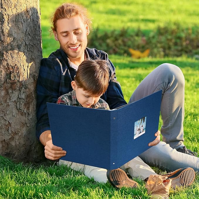 Vienrose Scrapbook Photo Album 12x12 Inch 3 Ring Binder, Linen Cover Large DIY Scrapbooks with 50 Sheets Plastic Sleeves 100 Pages Blank Black Inner Pages for Wedding Birthday Travel Baby Photos Blue