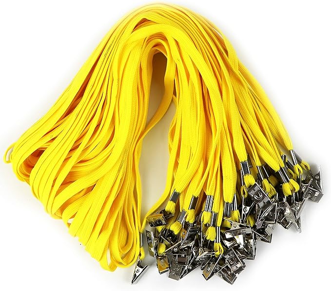 Beebel Lanyard 100 Pack Black Badge Lanyards Flat Lanyards Round 32" With with Badge Clip (Yellow)