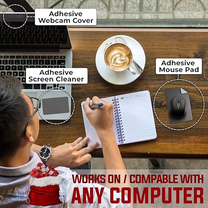 Mouse Pad Adhesive Bottom - Sticks to Any Surface - Portable - Webcam Covers and Screen Cleaner Included (2 Pack -Blank- Gray