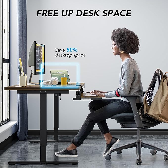 Keyboard Tray Under Desk Pull Out with Extra Sturdy C Clamp Mount System, 27.3 (32.5 inch Including Clamps) x 11 Inch Slide-Out Platform Computer Drawer for Typing Vintage AX01WG02