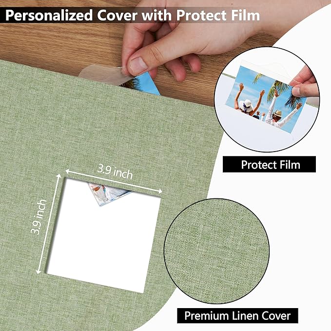 Vienrose Scrapbook Photo Album 12x12 Inch 3 Ring Binder, Linen Cover Large DIY Scrapbooks with 50 Sheets Plastic Sleeves 100 Pages Blank Khaki Inner Pages for Wedding Birthday Travel Baby Grass Green