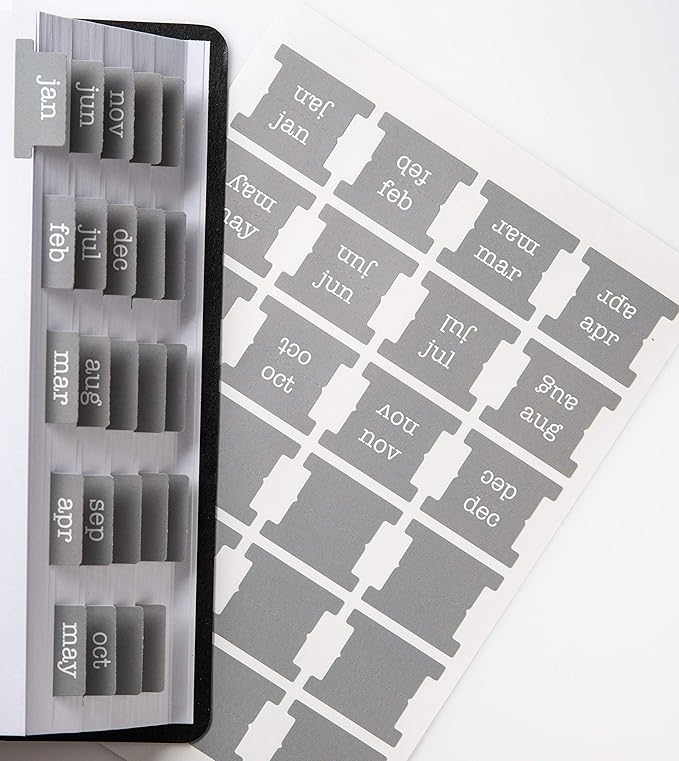 DiverseBee Laminated Planner, 24 Peel and Stick Tabs (12 Month, 12 Blank), Retro Monthly Dividers