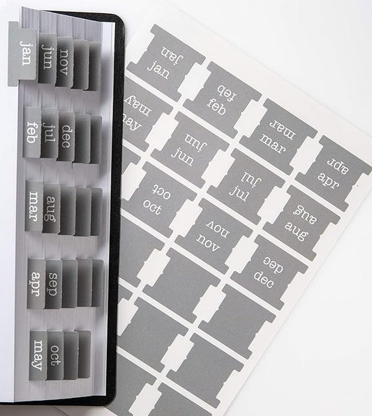 DiverseBee Laminated Planner, 24 Peel and Stick Tabs (12 Month, 12 Blank), Retro Monthly Dividers