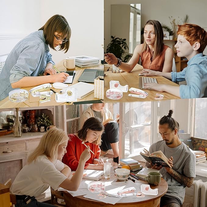 Rose Gold Office Supplies and Accessories, Acrylic Stapler, Staple Remover, Tape Holder, Ballpoint Pen, Scissor, Binder Clips, Staples, Phone Holder, Ruler, Transparent Glue and 300 Notes