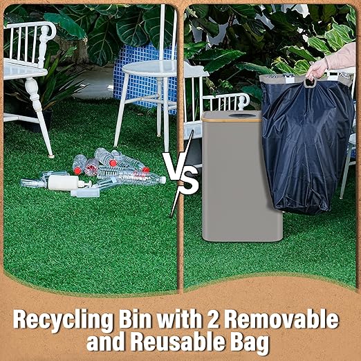 efluky Recycle Bin 26 Gallon, 100L Recycle Bin for Kitchen with 2 Removeable and Reusable Inner Bag, Large Recycling Bin with Lid for Bottle Can Plastice Stickers (Grey)