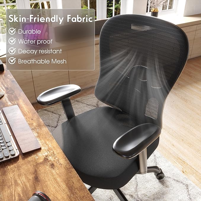 ELABEST Ergonomic Office Chair,Home Desk Chair with Mesh Back,Adjustable Lumbar Support,Built-in Springs Wide Seat,Executive Task Chair with 3-D Big Armrests,Tilt Function,Computer Desk Chair