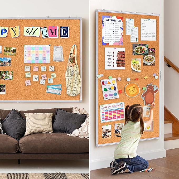 maxtek Large Cork Board 60 x 36 in, Bulletin Board for Walls, 5'x 3' Extra Aluminum Framed Corkboard, Foldable Wall Mounted Back to School Pin Memo Notice Cork Board for Office, Home Wall Display