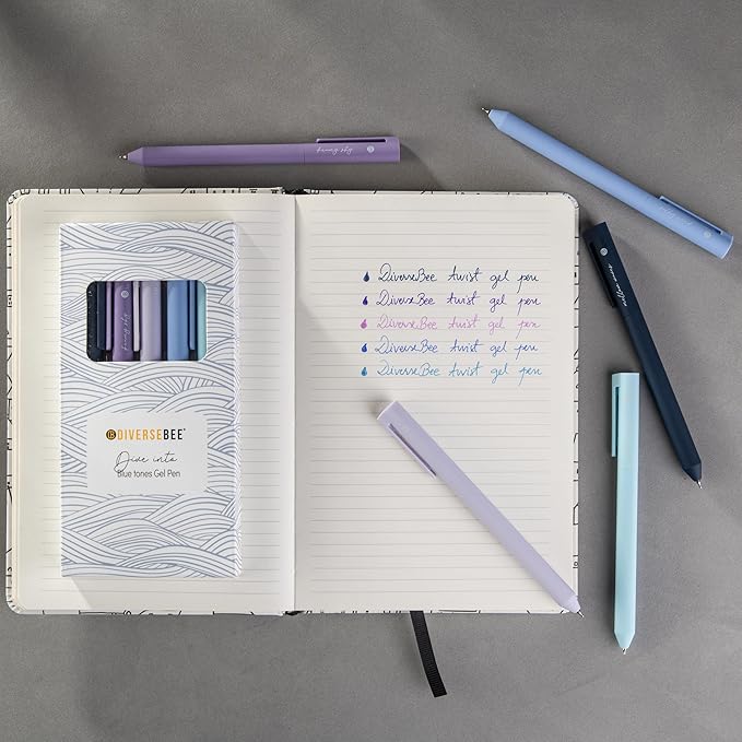 DIVERSEBEE Gel Ink Pens Assorted Colors, 0.5 mm Fine Point, Bible Pens No Bleed Through with Cute Fine Tip, Bible Study Journaling Supplies Set, 5 Pack (Blue)