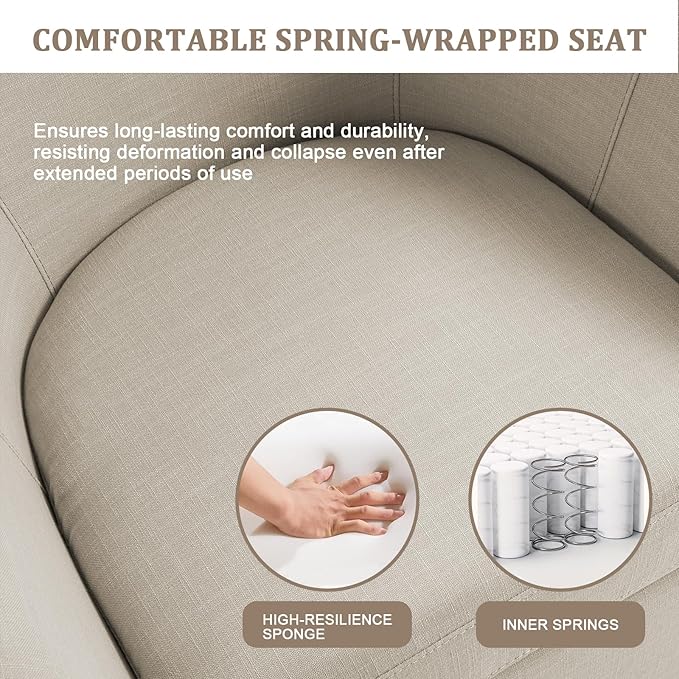 UIXE 360° Swivel Barrel Accent Chairs Set of 2, Modern Round Arm Chair Upholstered Club Armchair, Single Sofa Seating in Fabric for Living Room, Bedroom (Flax Brown)