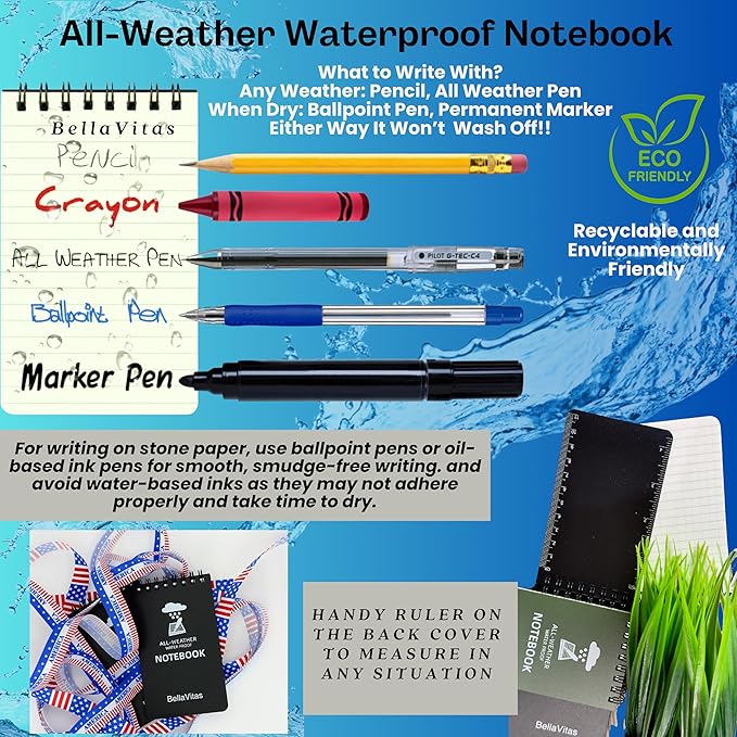 Waterproof 3x5 Notebook Pocket Notebook Small Spiral Notebooks Pocket Notepad Small Notepad 3x5 Pocket Notepad Police Notepad Tactical Notebook and All-Weather pen 6 Pack Black