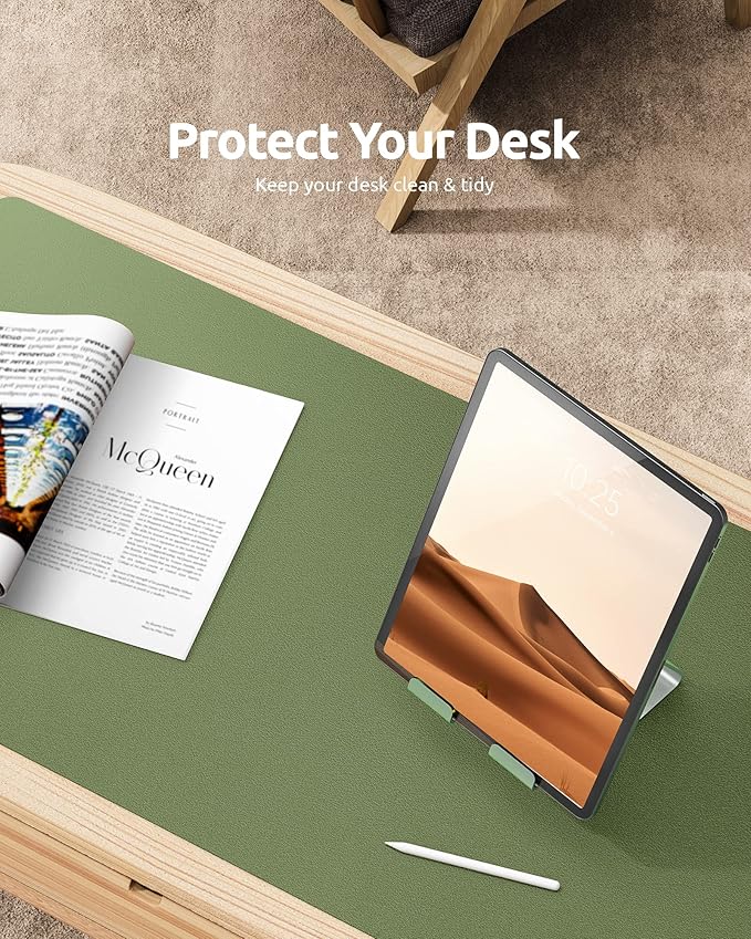 YSAGi Leather Desk Protector, Office Mat, Large Mouse Pad, Non-Slip PU Leather Blotter, Laptop Desk, Waterproof Writing Pad for Office and Home (Green, 31.5" x 15.8")