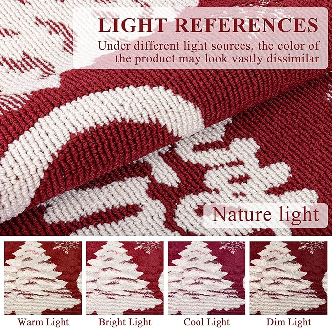 Christmas Doormat with Non Slip, Loop Pile Red and White Indoor Christmas Welcome Mat with Absorbent & Dirt-Trapping, Outdoor Christmas Tree Door Mat Front Porch Decor 32x48 Inch