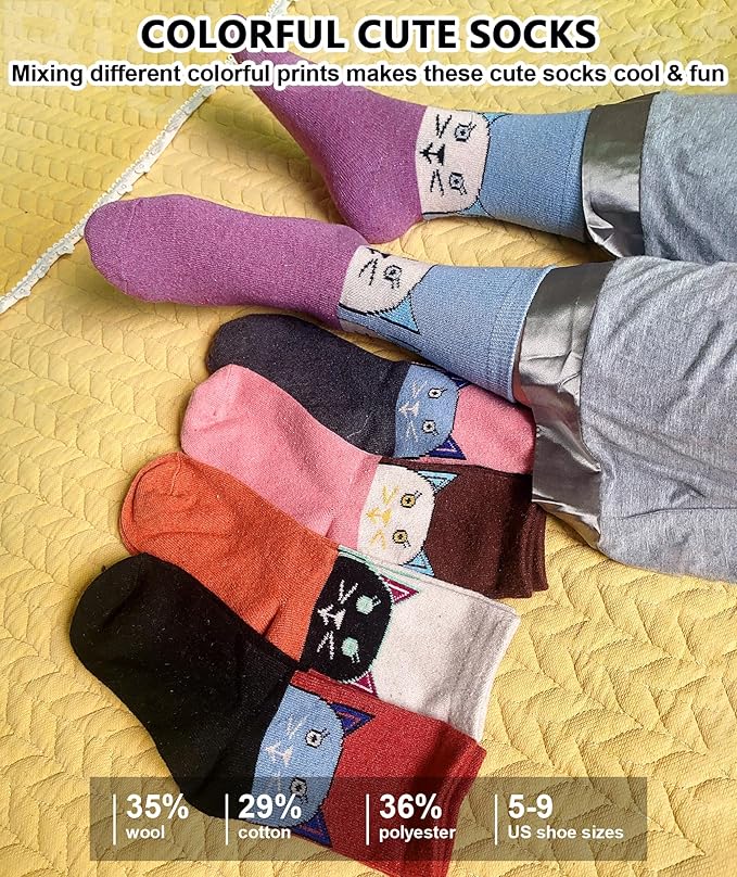 IIG Cute Warm Wool Socks for Women Super Cozy Thick Crew Winter Socks Gifts, 5 Pairs