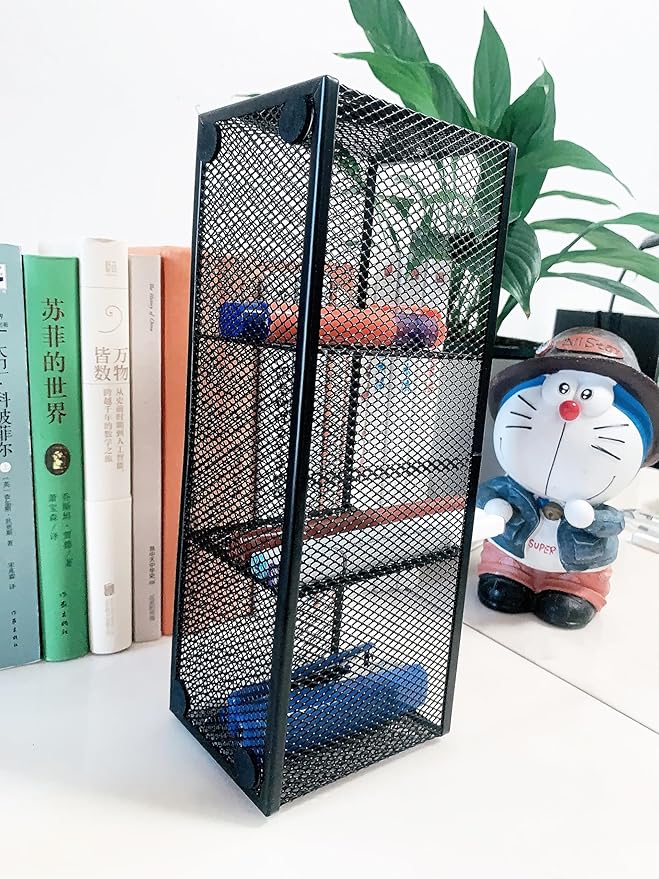 New Pencil Holder, Metal Mesh Pen Holder Desk Organizer 3 Compartments for Office School Home Supplies or Accessories,Kitchen Utensil,Small 10.43 x 3.3 x4 inch, Black(1pc pack)