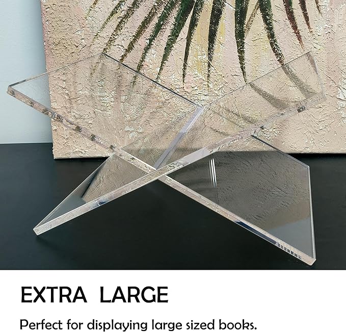 Clear Acrylic Book Holder，Transparency Reading Open Book Stand with Paperweight, Perfect for Cookbooks, Magazines and Bible Display (Clear-Extra Large)