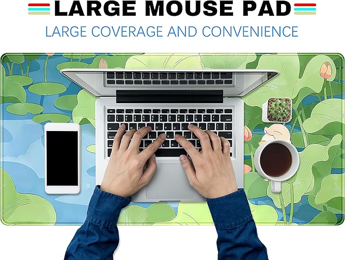 Green Cute Anime Desk Mat Kawaii Cartoon Ducks Gaming Mouse Pad XXL Large Anime Girl Gamer Mousepad Women Office Decor Desk Pad Aesthetic Lotus Leaf Laptop Keyboard Pad Computer Mat 31.5x15.75 in