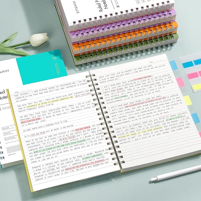 EMSHOI B5 Spiral Notebook College Ruled Lined Journal, Large 7.48" X 10.15", 300 Pages/150 Sheets, 100gsm Thick Paper, Waterproof Hardcover, for Office School Women Men Work Writing Notes-Pink