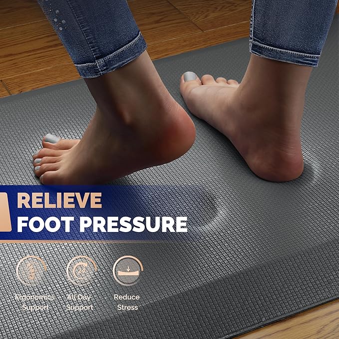 FEATOL Anti Fatigue Mat Floor Mat, Extra Thick Standing Office Desk Mat Memory Foam Cushioned Anti Fatigue Ergonomic Kitchen Mats Comfort Standing Pad NOT PVC 9/10 Inch Thick (20" x 32", Gray)
