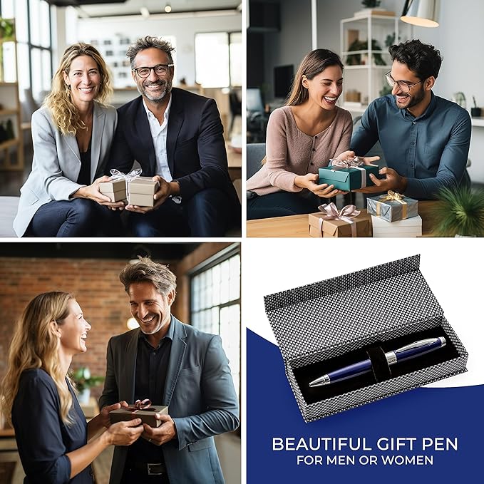ZenZoi Executive Pen – Elegant Blue Rollerball Pen. Premium Fine Point Smooth Writing Roller Pen Gel Ink. Fancy, Luxury Pen for Men, Women. Refillable, Business, High End Pen Gift Set
