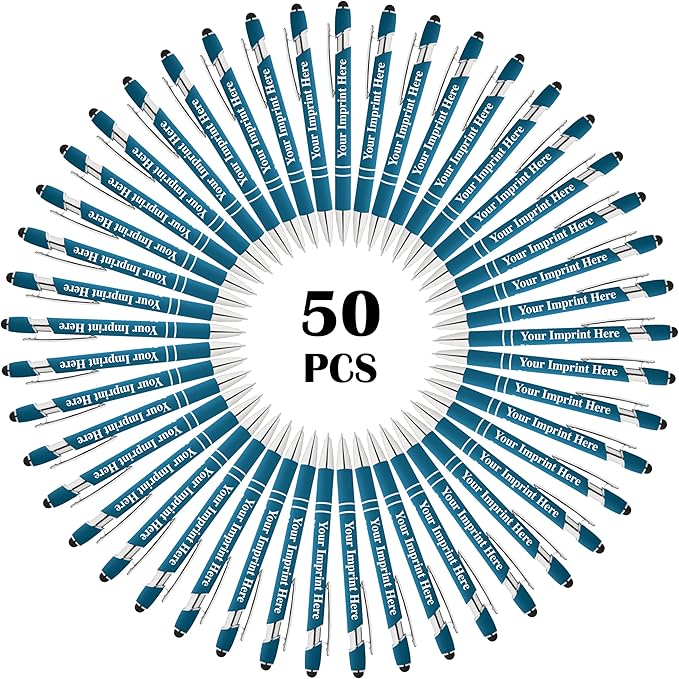 Up to 500 Pcs Custom Pens Bulk | Rainbow of Colors | Soft-Touch Metal Black Ink Personalized with Name or Message (Light Blue, 50 pcs)