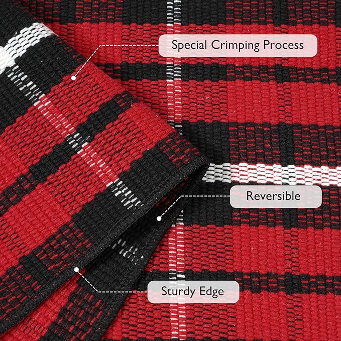 Christmas Door Mat Outdoor 27.5"x43", Red/Black Buffalo Plaid Front Door Rug Cotton Hand-Woven Washable Layered Door Mats,Reversible Checkered Throw Rugs for Porch Outside