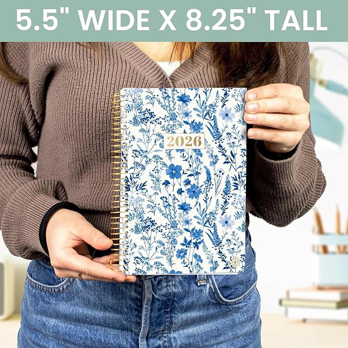 bloom daily planners 2026 Planner (January - December) Calendar Year Organizer - 5.5” x 8.25” - Weekly & Monthly Agenda Book with Stickers & Bookmark - Blue & White Floral