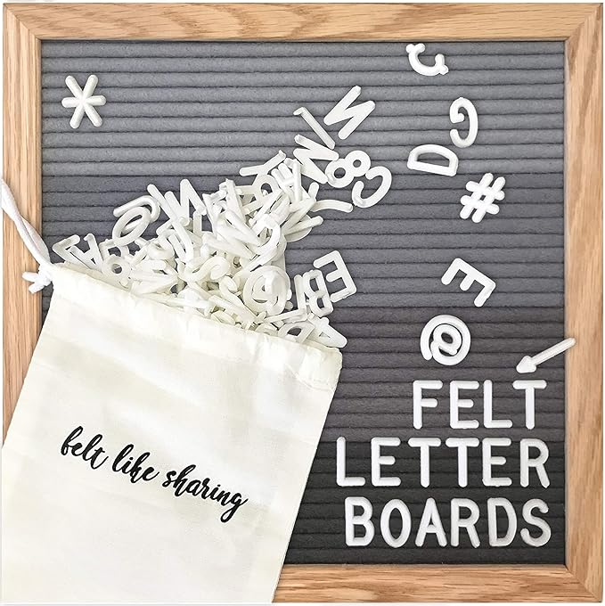 Felt Like Sharing Square Letter Board (Grayscale Felt - 10”x10”) – Changeable Message Board with 3 Sets of Felt Board Letters – Statement Wall Sign for Quotes, Home or Holiday Decor In Oak Frame